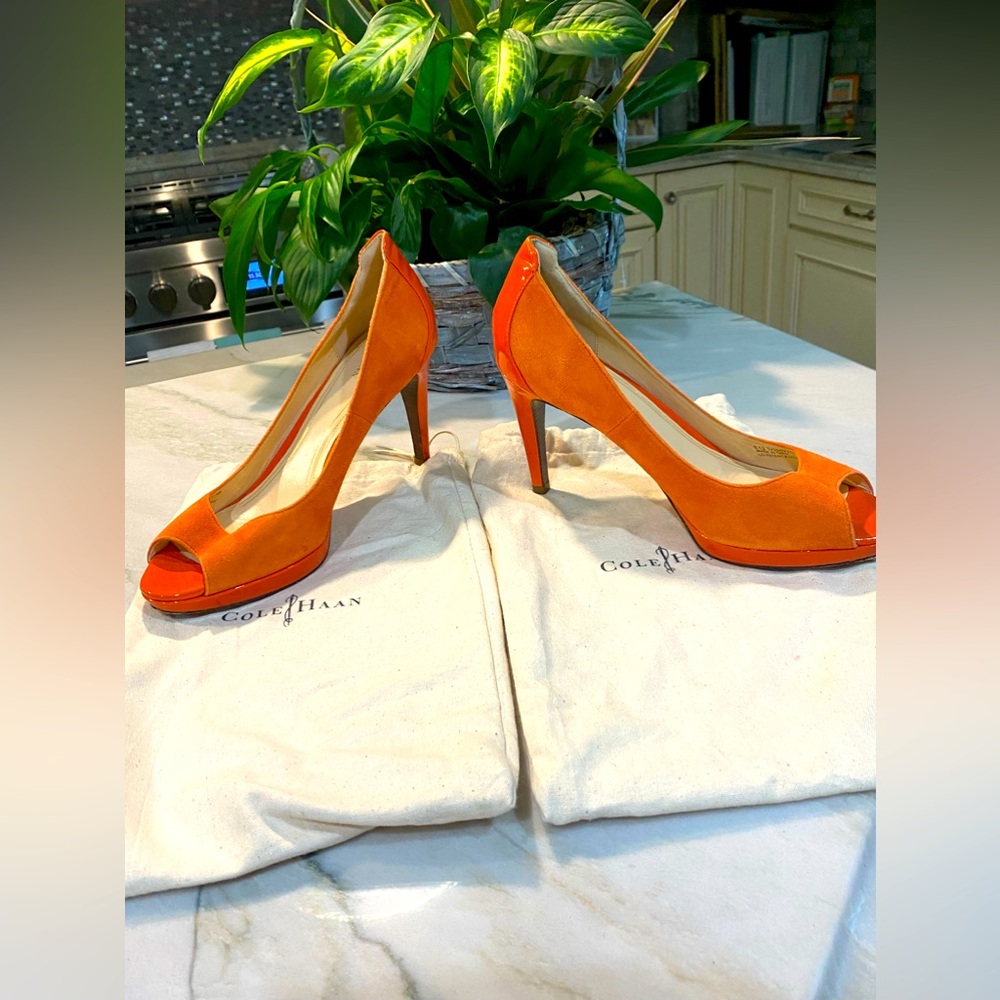 Cole Haan -Orange Peekaboo Heels. Worn once,  shoes are in immaculate condition.